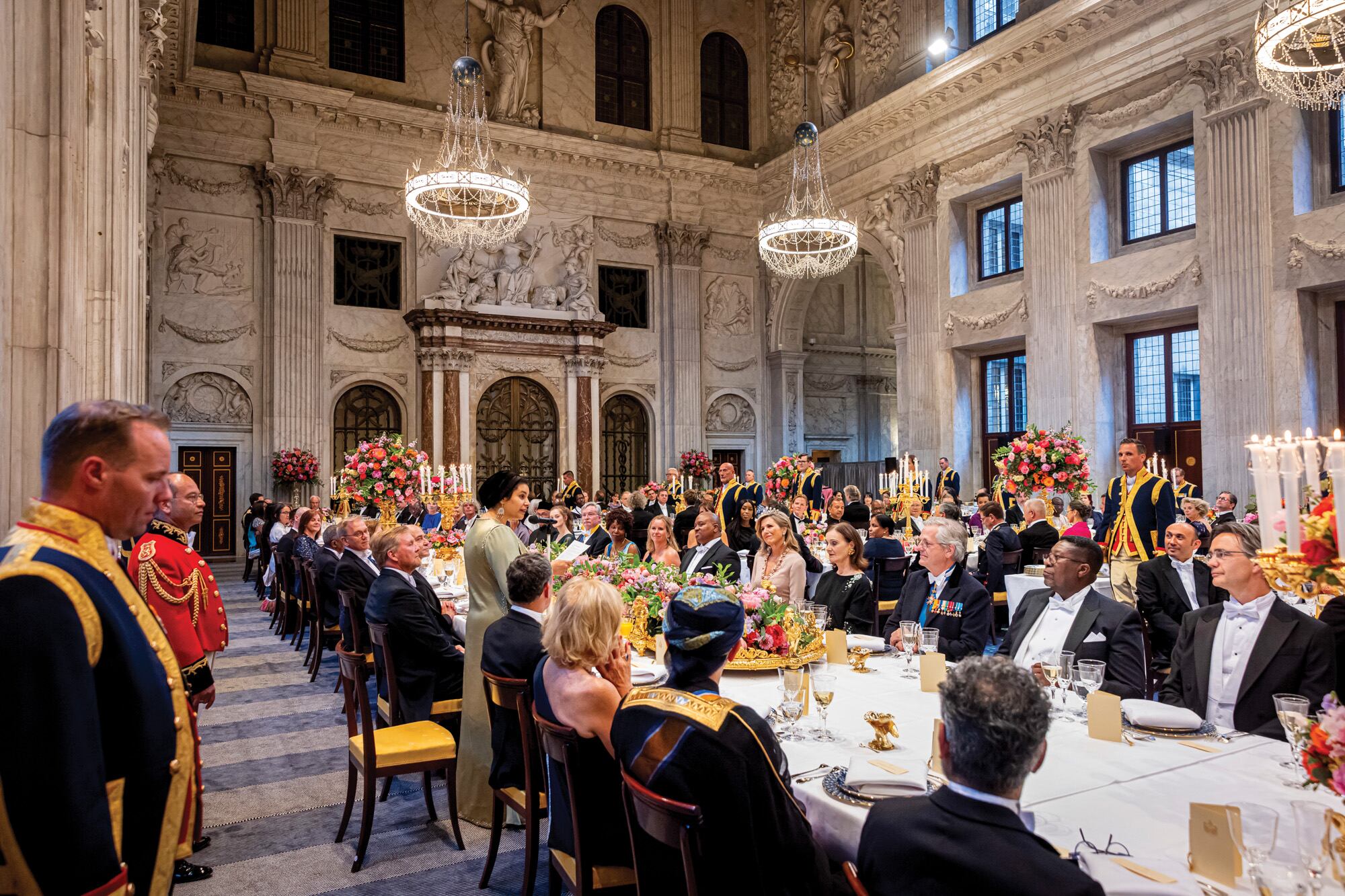 Una postal del Palacio Real, en el momento en el cual la embajadora de Yemen, Sahar Ghanem, propuso un brindis por los soberanos neerlandeses. 