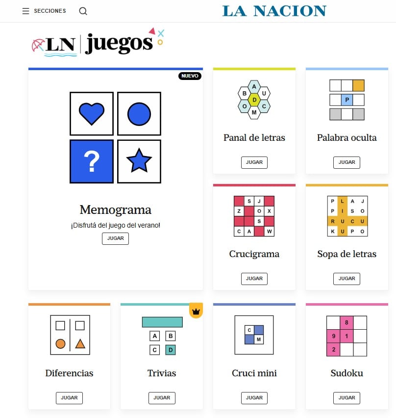 Así luce la página principal de LN Juegos, con el objetivo de mejorar la accesibilidad a tus pasatiempos preferidos