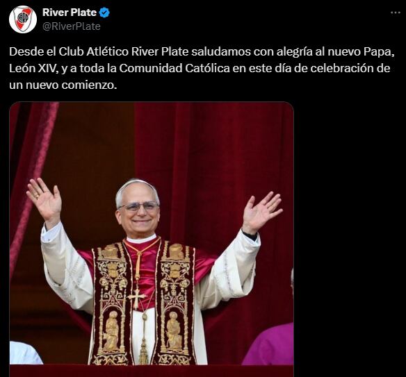 El posteo de River ante la asunción del nuevo papa León XIV. (Foto: Captura @RiverPlate)
