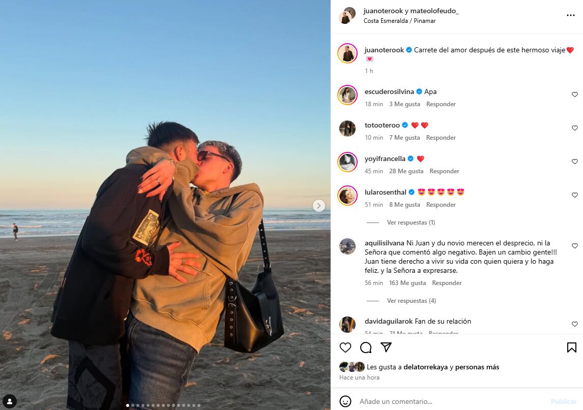 Juan Otero, el hijo de Florencia Peña, compartió las fotos de su escapada romántica junto a su novio. (Foto: Instagram / @juanoterook).