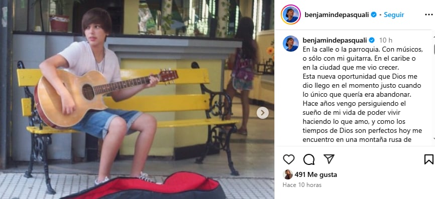 La emoción del joven tras ingresar a La Voz Argentina (Captura: Instagram @benjamindepasquali)