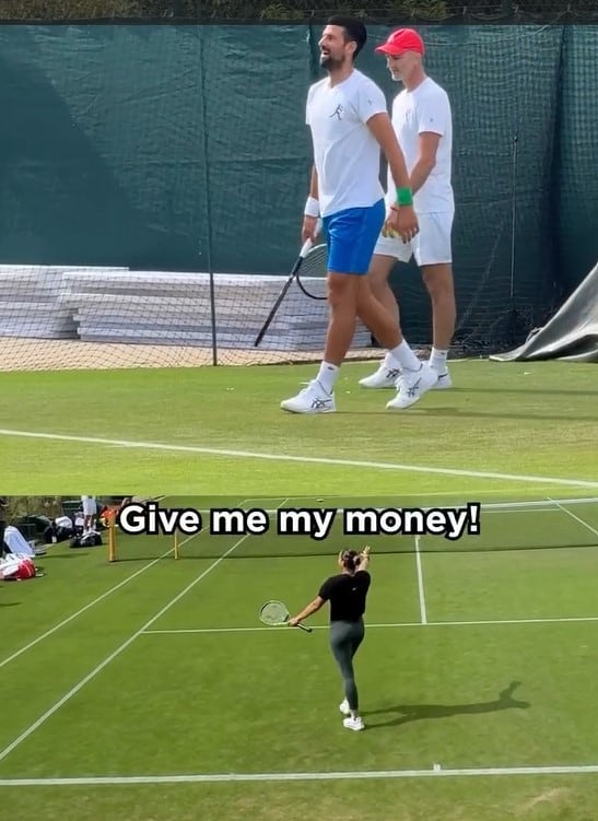 Sabalenka ganó el segundo desafío y chicaneó a Djokovic con el pago de la apuesta