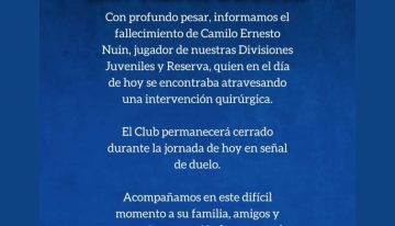 Camilo Nuin, futbolista de la reserva de San Telmo, murió mientras era operado de una rodilla