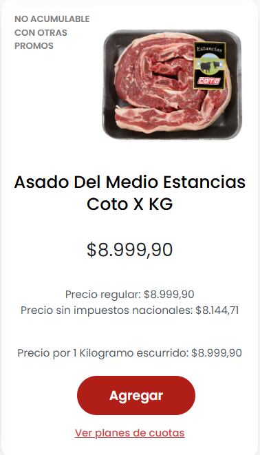 Cuánto sale el kilo de asado en los supermercados. (Foto: Coto)