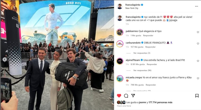 Franco Colapinto bromeó sobre su acompañante para la premiere de la película de la F1