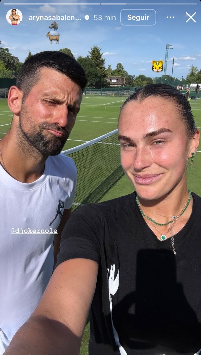 Sabalenka elogió a Djokovic en una historia de Instagram