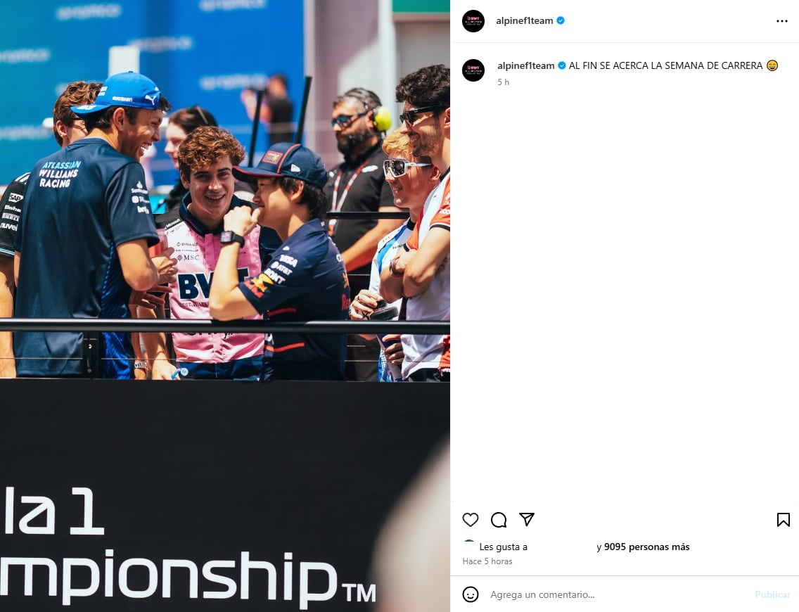 El posteo de Alpine con Franco Colapinto como protagonista (Foto: IG/@alpinef1team)