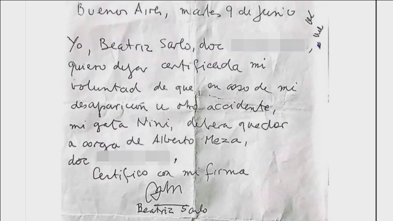 Esta es la primera carta que habría firmado Beatriz Sarlo, según presentó Melanio Alberto Meza López. (Foto: TN)