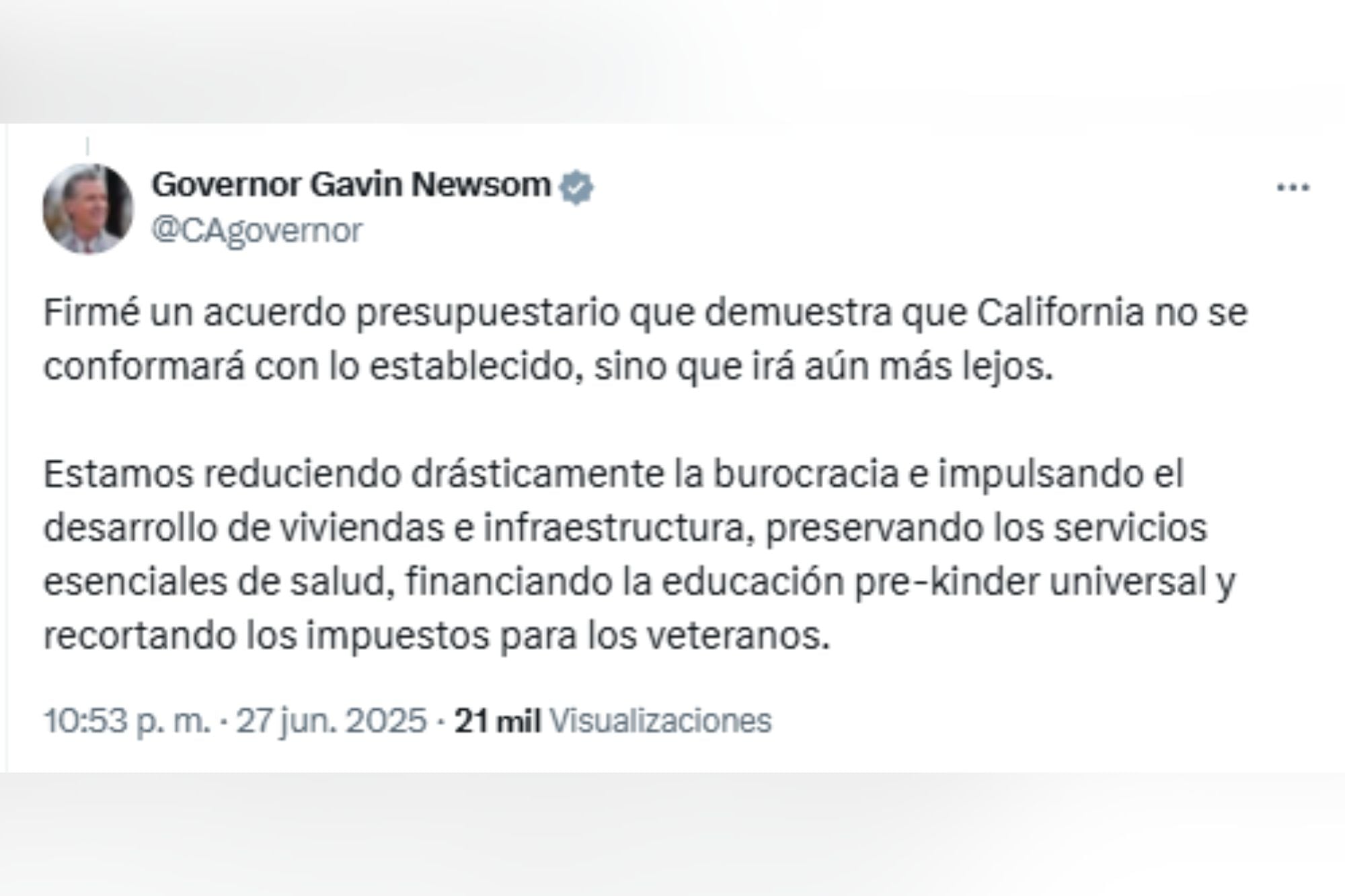Gavin Newsom compartió el anuncio en español en sus redes sociales