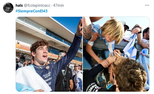 #SiempreConEl43, el hashtag que impulsaron los fanáticos de Colapinto en las redes sociales. (Foto: Captura X)