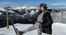 Zaira Nara abrió la temporada de esquí: mono estampado en pied de poule y capucha de piel