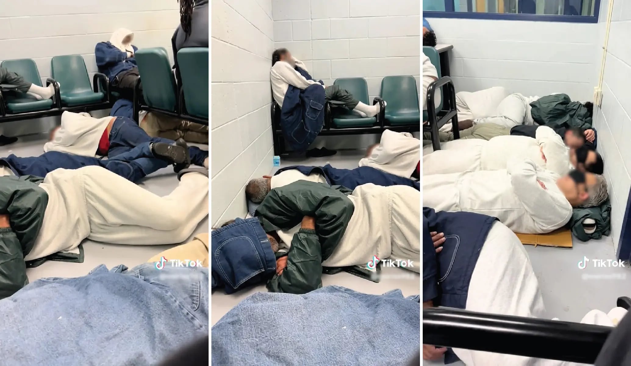 Capturas de pantalla de un video subido a TikTok de una celda superpoblada aparentemente en el Centro de Detención de Krome a fines de marzo que retoma HRW
