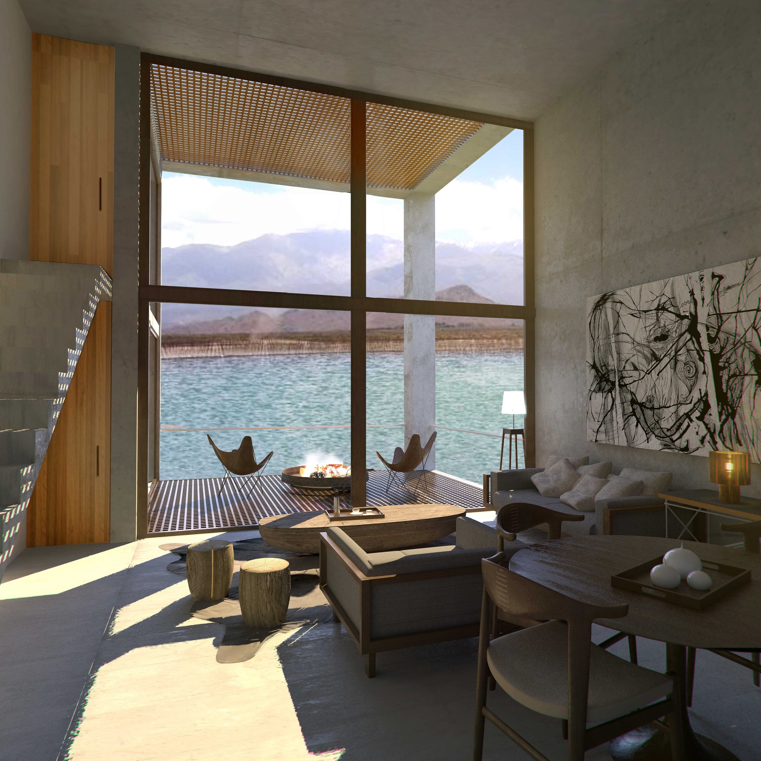 El interior de una de las villas, frente a la laguna.
