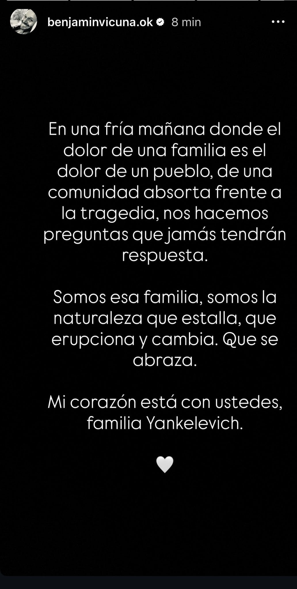 El posteo de Benjamín Vicuña tras la muerte de Mila Yankelevich