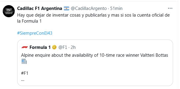 #SiempreConEl43, el hashtag que impulsaron los fanáticos de Colapinto en las redes sociales. (Foto: Captura X)