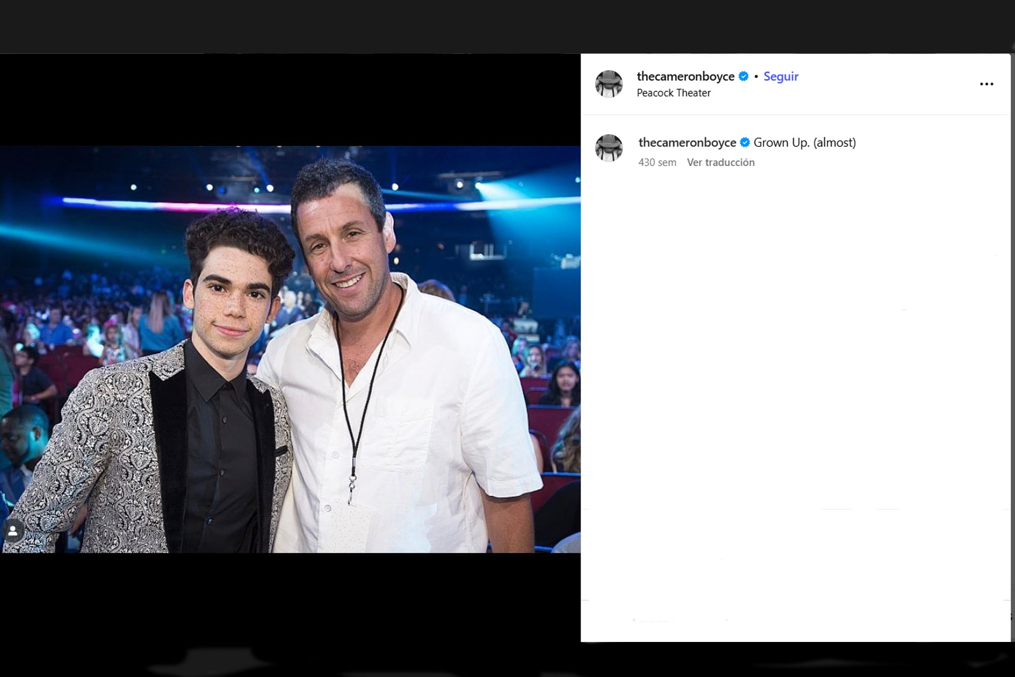 Una imagen que Cameron Boyce había compartido en su cuenta de Instagram, junto a Adam Sandler