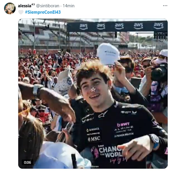 #SiempreConEl43, el hashtag que impulsaron los fanáticos de Colapinto en las redes sociales. (Foto: Captura X)