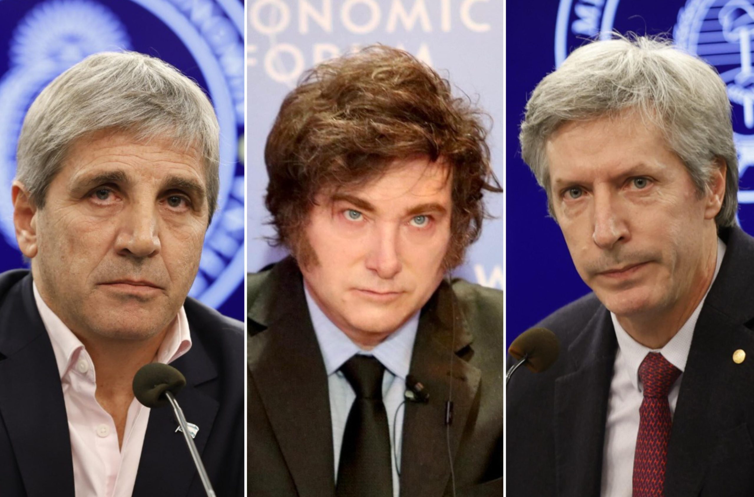 Luis Caputo, ministro de Economía; Javier Milei, presidente de la Argentina; Santiago Bausili, presidente del Banco Central