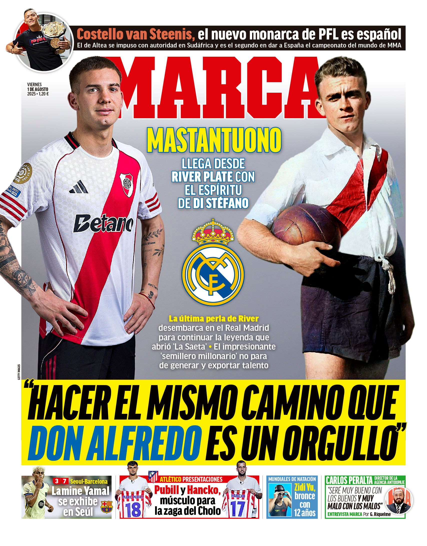 Antes del debut fue tapa del diario español Marca, en la que lo compararon con Alfredo Di Stéfano