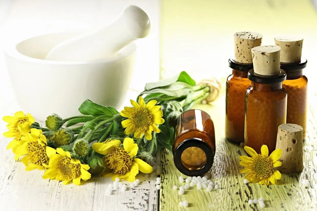 La planta de árnica tiene principios activos como las lactonas sesquiterpénicas, flavonoides, terpenos, ácidos fenólicos, cumarinas, carotenoides y alcaloides pirrolizidínicos, que inhiben la activación de factores inflamatorios