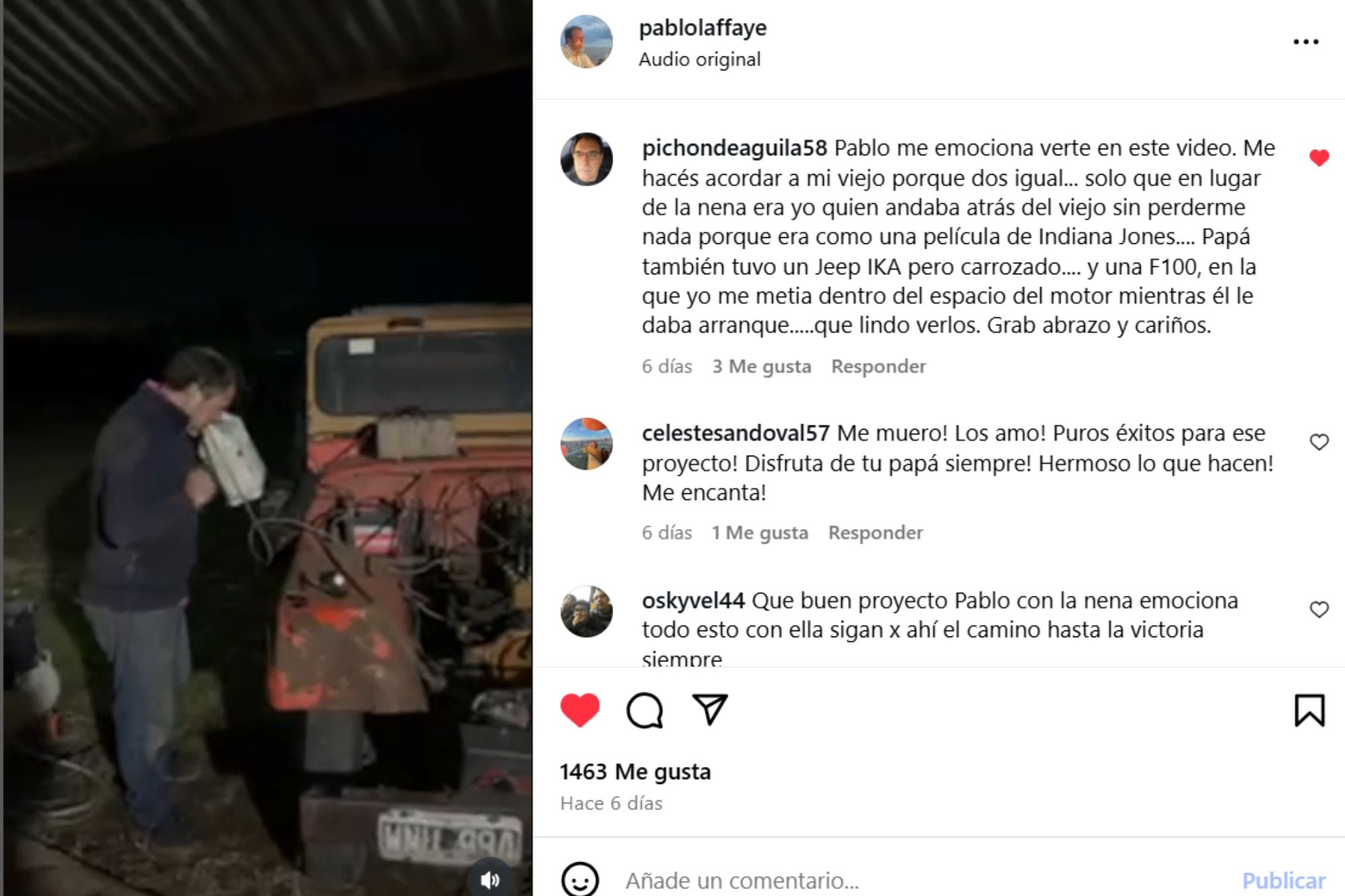 Los comentarios sobre la publicación de Pablo y su hija