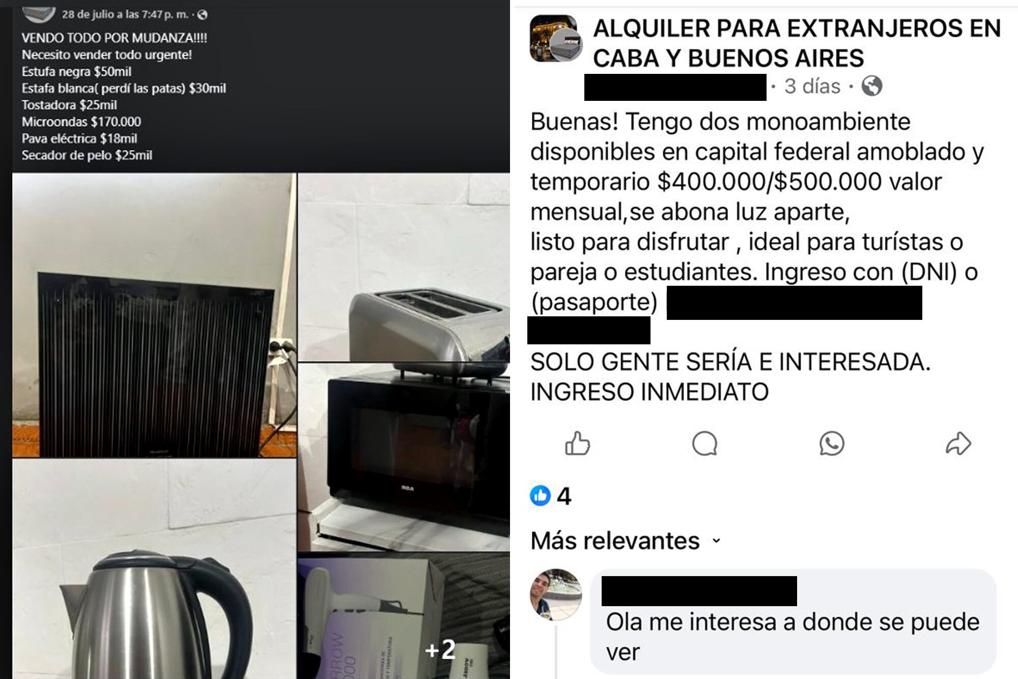 Los electrodomésticos robados y que luego se vendían en Facebook
