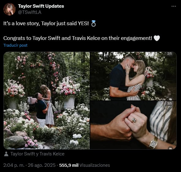 Taylor Swift anunció su compromiso y sus fanáticos la felicitaron en las redes (Foto: X)