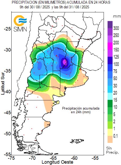 Lluvias de las últimas 24 horas, hasta las 9 AM de este domingo