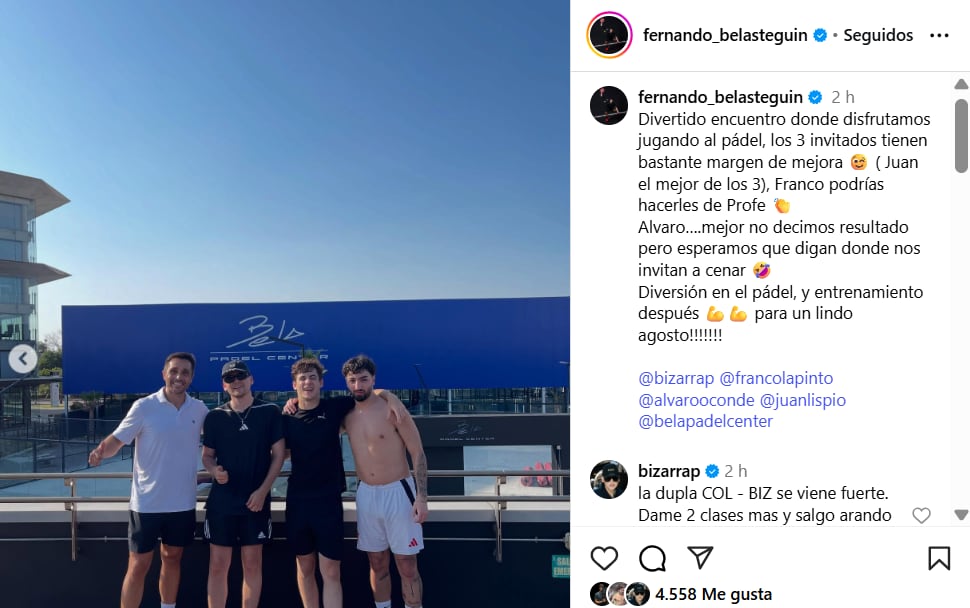 La publicación de Belasteguín en sus redes sociales