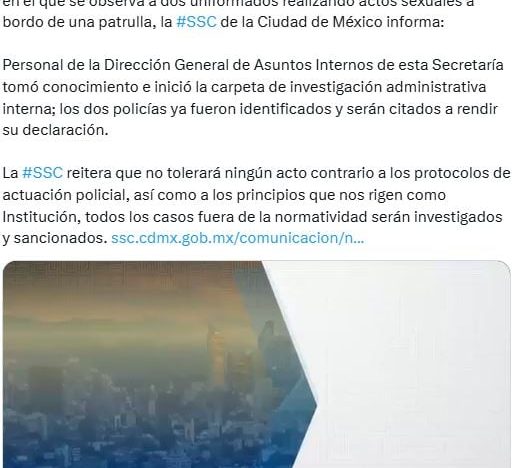 Escándalo en México: dos policías fueron filmados mientras tenían relaciones sexuales en un patrullero