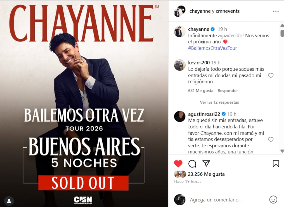 El cantante puertorriqueño se mostró muy feliz por haber agotado todos sus shows en Argentina (Foto: Captura Instagram @chayanne)