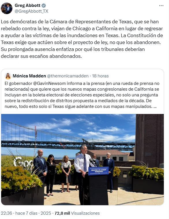 Abbott apuntó contra los legisladores que huyeron de Texas