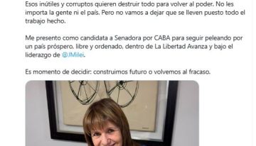 Bullrich confirmó que será candidata a senadora de CABA: “O construimos futuro o volvemos al fracaso”