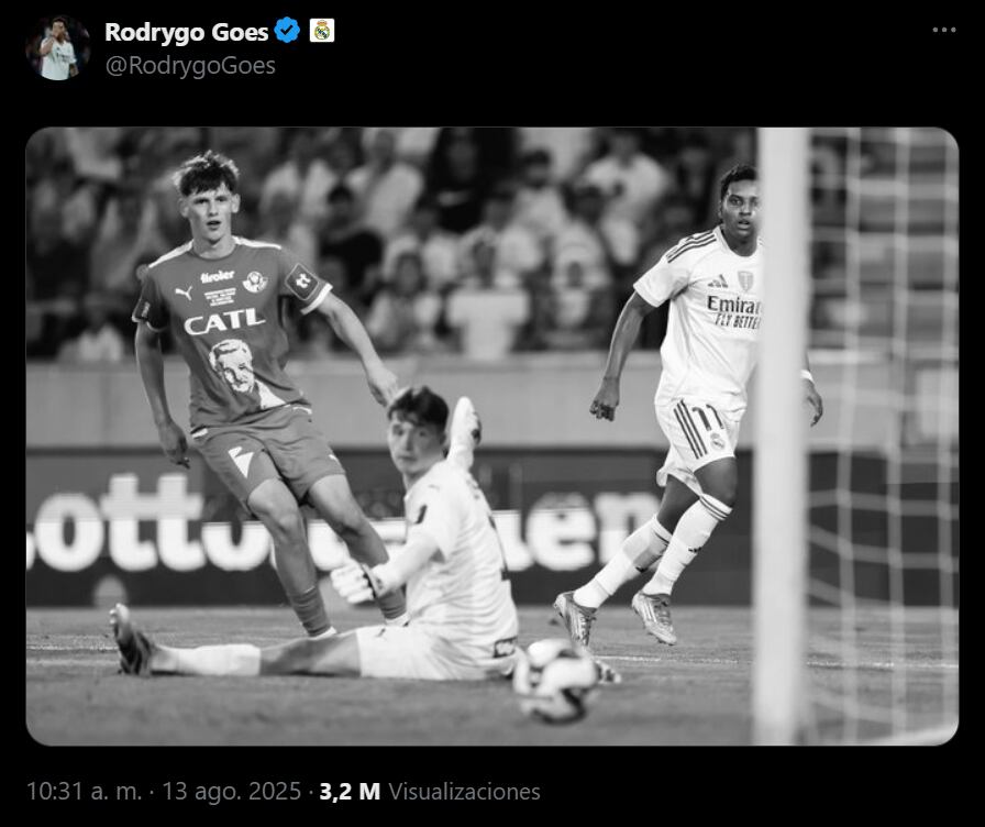 La publicación de Rodrygo Goes en su perfil de X. (Foto: X/@RodrygoGoes)