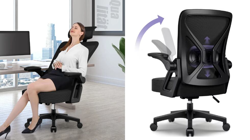 Silla de oficina ergonómica con respaldo reclinable.