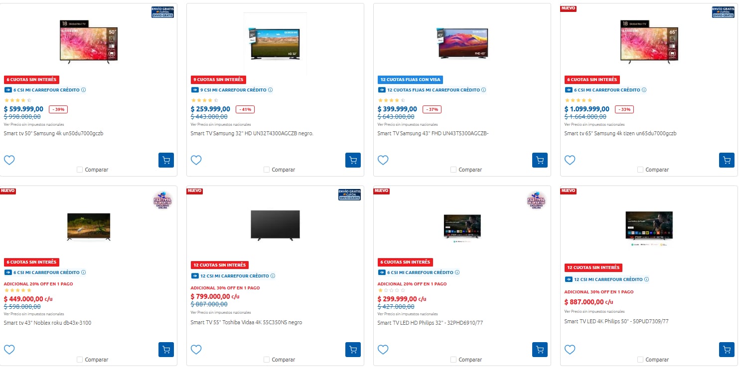 Los Smart TVs con descuento en Carrefour (Foto: Carrefour).