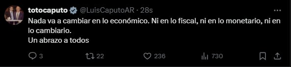 Luis Caputo se manifestó a través de su cuenta de X