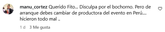 Algunos de los comentarios que recibió el artista tras su paso por Lima (Foto: Instagram/@fitopaezmusica)