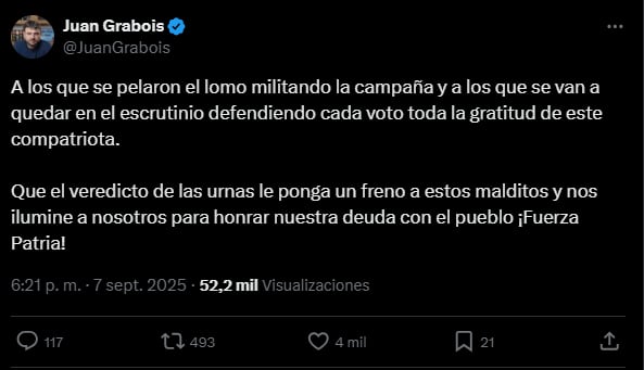 El posteo de Juan Grabois en X