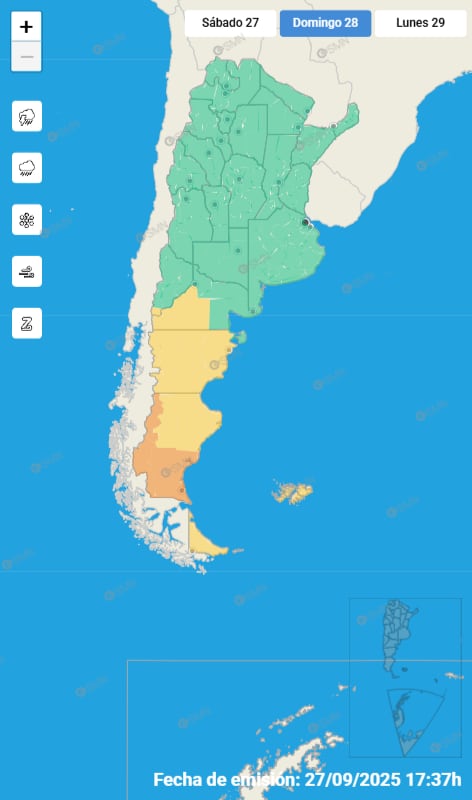 Mapa de alertas para este domingo 28 de septiembre