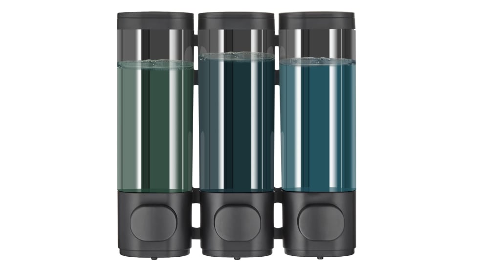 Dispensador para jabón con tres recipientes de 300 ml.