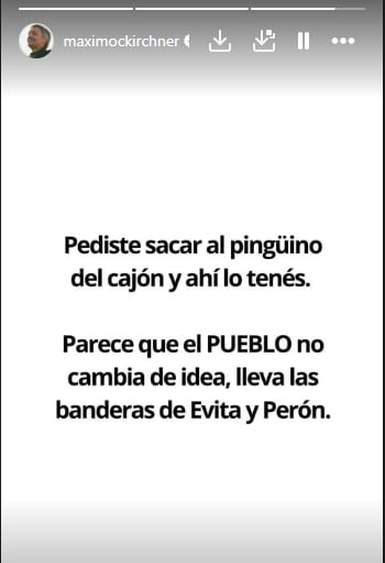 Máximo Kirchner le dedicó un posteo en Instagram a Javier Milei