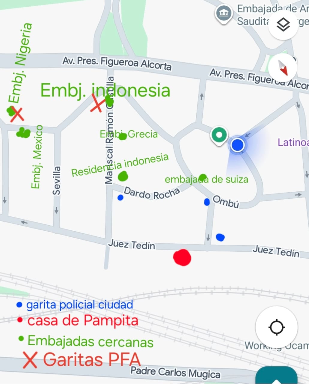Mapa enviado a este medio desde el Ministerio de Seguridad Nacional con la disposición de las garitas de seguridad