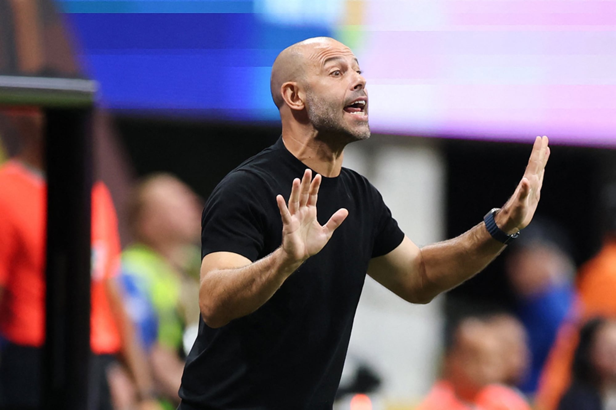 ATLANTA, GEORGIA - JUNE 29: Javier Mascherano, Head Coach of Inter Miami CF, reacts during the FIFA Club World Cup 2025 round of 16 match between Paris Saint-Germain and Inter Miami CF at Mercedes-Benz Stadium on June 29, 2025 in Atlanta, Georgia.   Alex Grimm/Getty Images/AFP (Photo by ALEX GRIMM / GETTY IMAGES NORTH AMERICA / Getty Images via AFP)