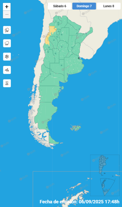 Las alertas emitidas por el SMN para este domingo 7 de septiembre.