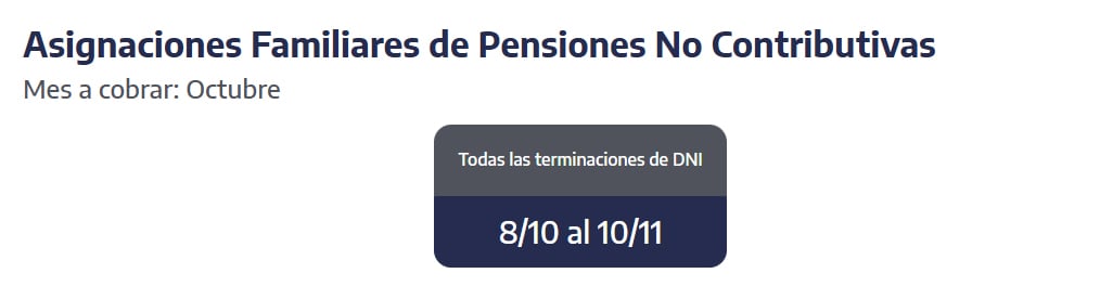 Cuándo se cobran las Asignaciones Familiares de Pensiones No Contributivas. (Captura: ANSES)