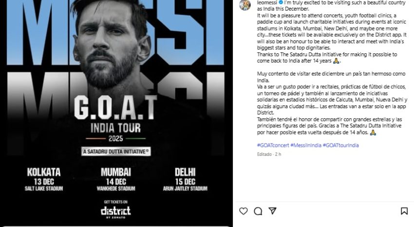 Lionel Messi viaja a la India: qué va a hacer y cuándo