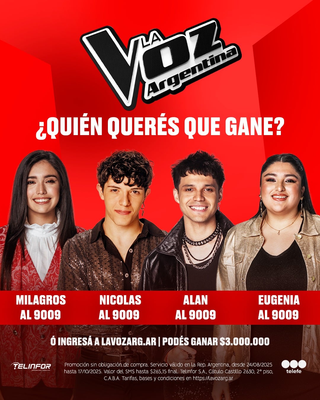 El publico definirá, con su voto, al ganador de La Voz Argentina 2025; la votación ya está abierta (Foto: Instagram @lavozargentina)