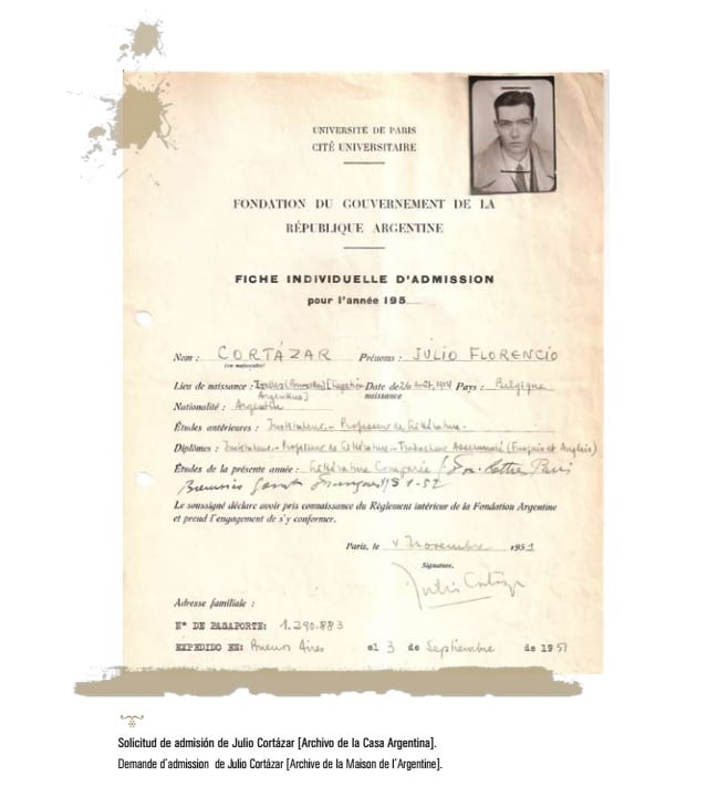 Solicitud de admisión de Julio Cortázar (Archivo de la Casa Argentina)