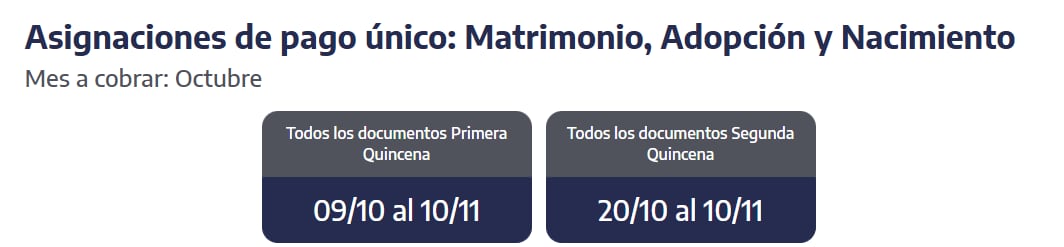 Cuándo se cobran las Asignaciones de Pago Único (Captura: ANSES)